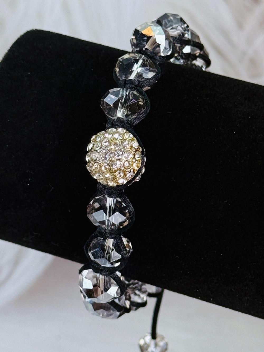 Elegant Crystal Bling Beaded Black Adjustable Bracelet